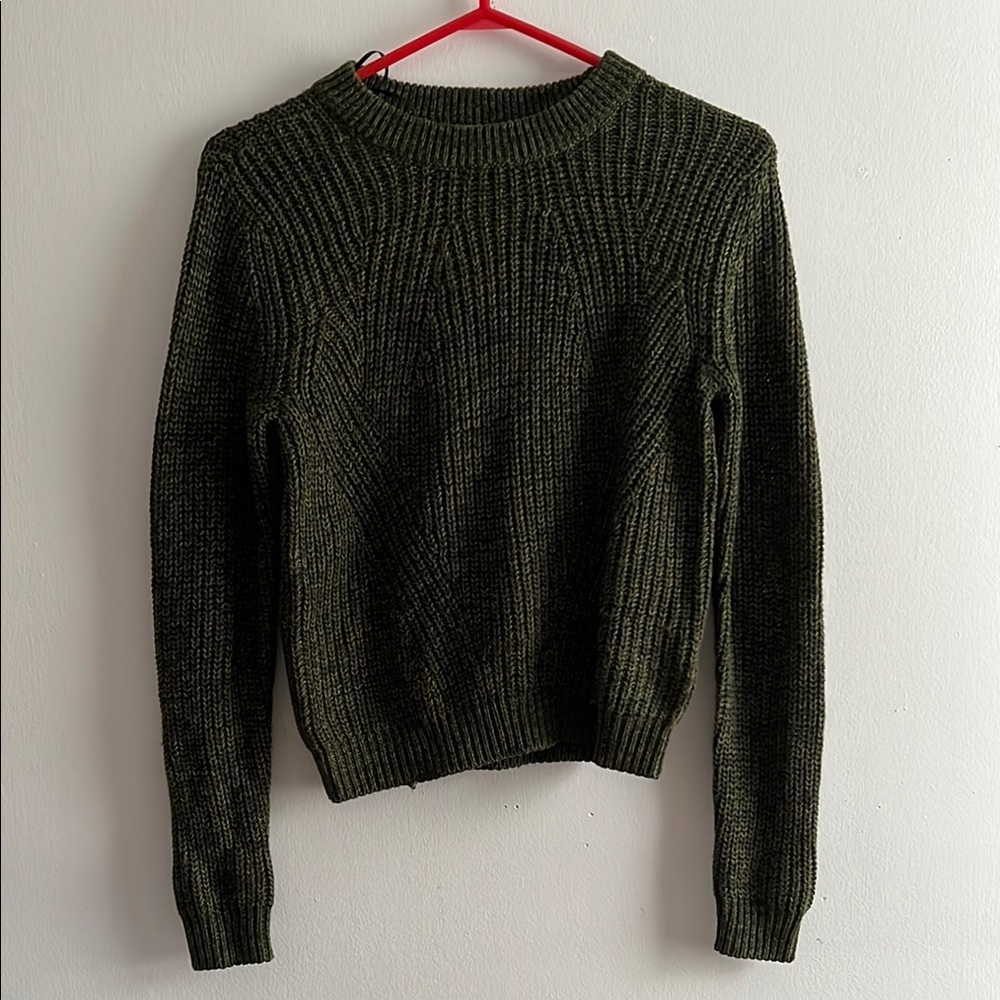 Dark Olive Green Chunky Knit Crew Neck Sweater